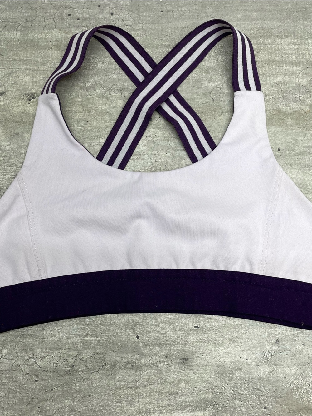 Diadora Sports Bra Womens Size Medium Purple White Striped Cross Back Excellent
